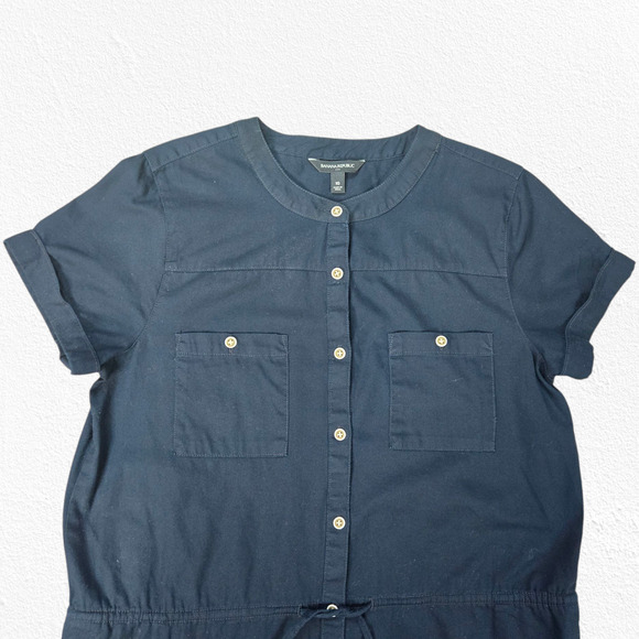 Banana Republic Dark Blue Button Front Short Sleeve Shirt Utility Dress Size 10 - Picture 2 of 8
